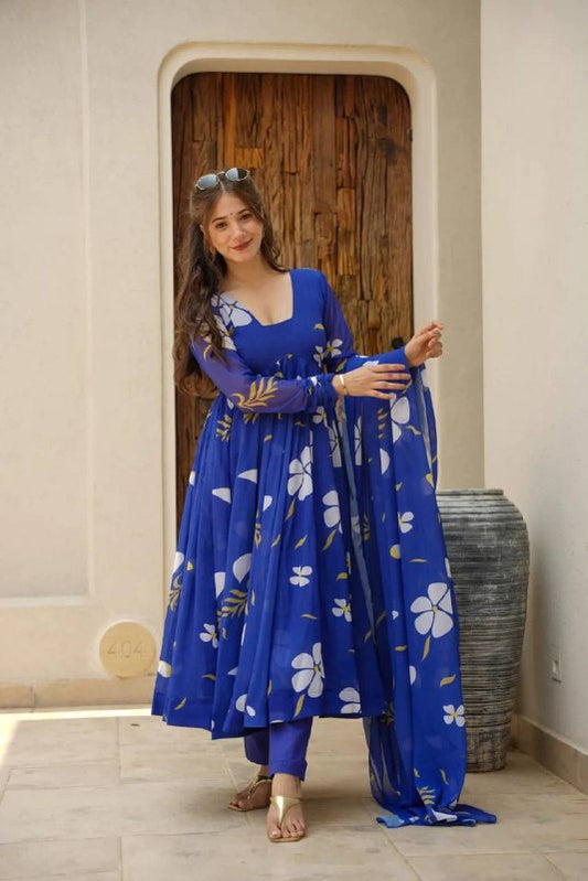 Riddhi'sBLUE FLORAL GEORGETTE SET