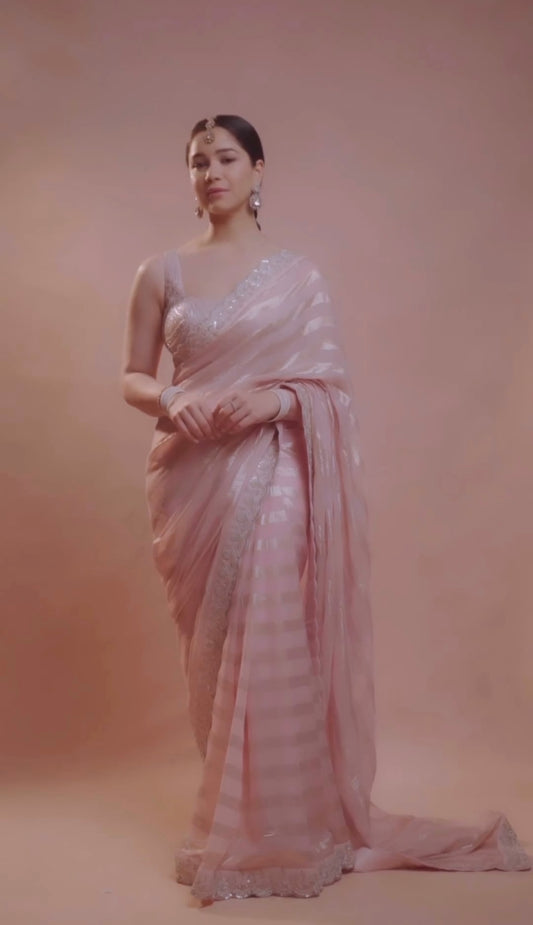 Presents Bollywood designer chiffon with weaving zari line saree collection by Mimi. Mk-5369