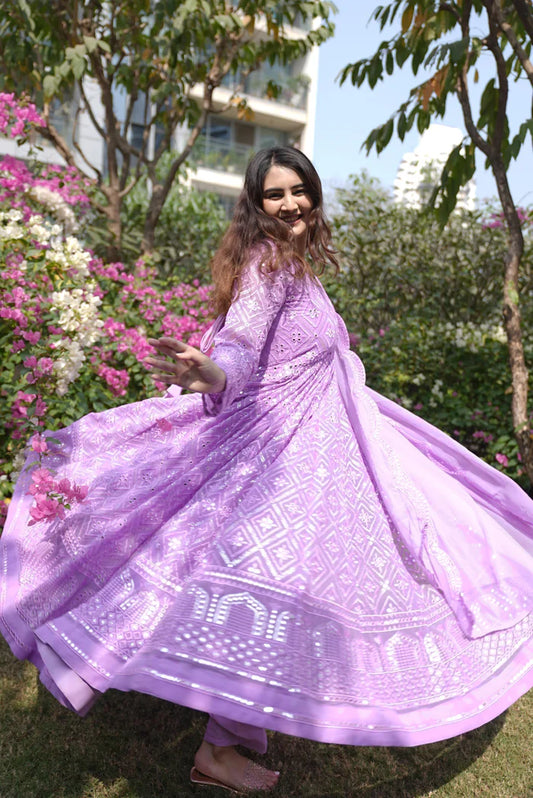 Vedika's Purple Coloured Premium Quality Anarkali Suit Set