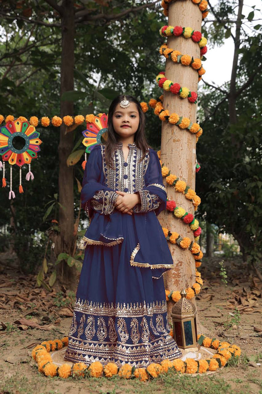 Launching New Collection Beautiful Kids Gown Set OC-196-NEVY BLUE